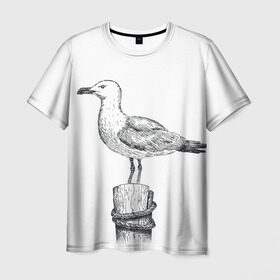 Мужская футболка 3D с принтом Чайка в Курске, 100% полиэфир | прямой крой, круглый вырез горловины, длина до линии бедер | Тематика изображения на принте: вмф | море | моряк | речник | флот | чайка