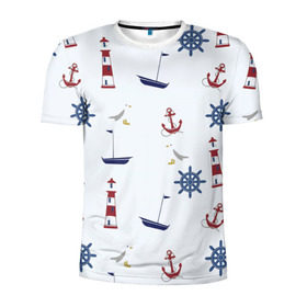 Мужская футболка 3D спортивная с принтом Речник в Курске, 100% полиэстер с улучшенными характеристиками | приталенный силуэт, круглая горловина, широкие плечи, сужается к линии бедра | вода | маяк | море | флот | якорь