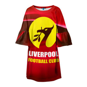Детское платье 3D с принтом Liverpool в Курске, 100% полиэстер | прямой силуэт, чуть расширенный к низу. Круглая горловина, на рукавах — воланы | Тематика изображения на принте: football | англия | ливерпуль | премьер лига | фанат | футбол | футболист