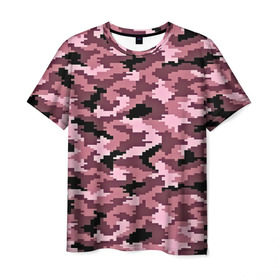 Мужская футболка 3D с принтом Розовый камуфляж в Курске, 100% полиэфир | прямой крой, круглый вырез горловины, длина до линии бедер | Тематика изображения на принте: пиксельный