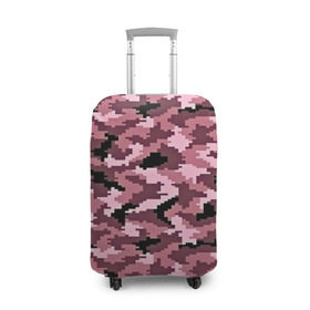 Чехол для чемодана 3D с принтом Розовый камуфляж в Курске, 86% полиэфир, 14% спандекс | двустороннее нанесение принта, прорези для ручек и колес | пиксельный