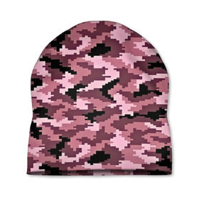 Шапка 3D с принтом Розовый камуфляж в Курске, 100% полиэстер | универсальный размер, печать по всей поверхности изделия | пиксельный