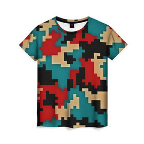 Женская футболка 3D с принтом Camouflage в Курске, 100% полиэфир ( синтетическое хлопкоподобное полотно) | прямой крой, круглый вырез горловины, длина до линии бедер | камуфляж | пиксельный | разноцветный