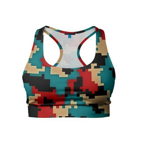 Женский спортивный топ 3D с принтом Camouflage в Курске, 82% полиэстер, 18% спандекс Ткань безопасна для здоровья, позволяет коже дышать, не мнется и не растягивается |  | камуфляж | пиксельный | разноцветный