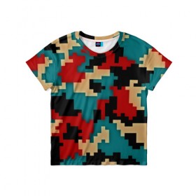 Детская футболка 3D с принтом Camouflage в Курске, 100% гипоаллергенный полиэфир | прямой крой, круглый вырез горловины, длина до линии бедер, чуть спущенное плечо, ткань немного тянется | камуфляж | пиксельный | разноцветный