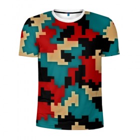 Мужская футболка 3D спортивная с принтом Camouflage в Курске, 100% полиэстер с улучшенными характеристиками | приталенный силуэт, круглая горловина, широкие плечи, сужается к линии бедра | камуфляж | пиксельный | разноцветный