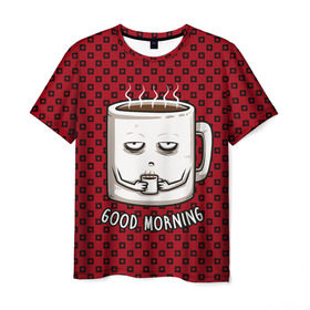 Мужская футболка 3D с принтом Good Morning в Курске, 100% полиэфир | прямой крой, круглый вырез горловины, длина до линии бедер | coffee | кофе | кружка | утро | чашка