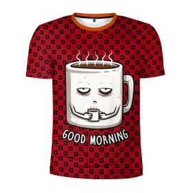 Мужская футболка 3D спортивная с принтом Good Morning в Курске, 100% полиэстер с улучшенными характеристиками | приталенный силуэт, круглая горловина, широкие плечи, сужается к линии бедра | Тематика изображения на принте: coffee | кофе | кружка | утро | чашка