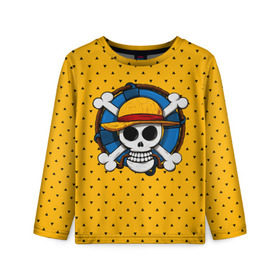 Детский лонгслив 3D с принтом One Pirate в Курске, 100% полиэстер | длинные рукава, круглый вырез горловины, полуприлегающий силуэт
 | bone | jack | luffy | ocean | one piece | pirate | sea | skull | treasure | большой куш | брук | джек | клад | луффи | море | нами | океан | пират | робин | санджи | сокровище | флаг | франки | череп