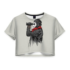 Женская футболка 3D укороченная с принтом Панда танкист в Курске, 100% полиэстер | круглая горловина, длина футболки до линии талии, рукава с отворотами | animal | bear | beast | panda | tank | war | война | животное | зверь | игра | медведь | панда | танк