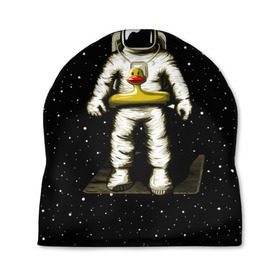 Шапка 3D с принтом Космонавт с уточкой в Курске, 100% полиэстер | универсальный размер, печать по всей поверхности изделия | Тематика изображения на принте: астронавт | ванна | галактика | звезды | космонавт | планета | утка | уточка