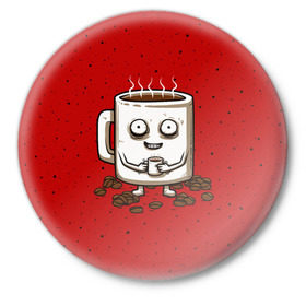 Значок с принтом Кофейный пьяница в Курске,  металл | круглая форма, металлическая застежка в виде булавки | Тематика изображения на принте: coffee | tea | кофе | кружка | утро | чай | чашка