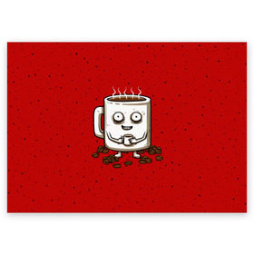 Поздравительная открытка с принтом Кофейный пьяница в Курске, 100% бумага | плотность бумаги 280 г/м2, матовая, на обратной стороне линовка и место для марки
 | coffee | tea | кофе | кружка | утро | чай | чашка