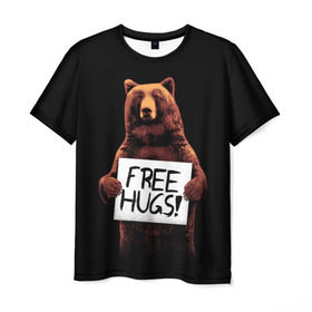 Мужская футболка 3D с принтом Медвежьи обьятия в Курске, 100% полиэфир | прямой крой, круглый вырез горловины, длина до линии бедер | animal | bear | beast | bro | free hugs | hipster | man | mister | nature | бро | брутал | животное | зверь | медведь | мужчина | обьятия | природа | хипстер