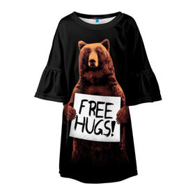 Детское платье 3D с принтом Медвежьи обьятия в Курске, 100% полиэстер | прямой силуэт, чуть расширенный к низу. Круглая горловина, на рукавах — воланы | animal | bear | beast | bro | free hugs | hipster | man | mister | nature | бро | брутал | животное | зверь | медведь | мужчина | обьятия | природа | хипстер