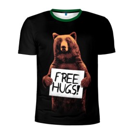 Мужская футболка 3D спортивная с принтом Медвежьи обьятия в Курске, 100% полиэстер с улучшенными характеристиками | приталенный силуэт, круглая горловина, широкие плечи, сужается к линии бедра | animal | bear | beast | bro | free hugs | hipster | man | mister | nature | бро | брутал | животное | зверь | медведь | мужчина | обьятия | природа | хипстер
