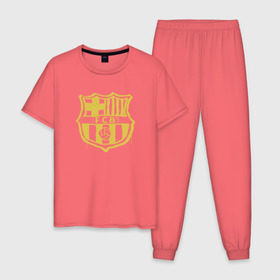 Мужская пижама хлопок с принтом FC Barcelona - Yellow Paint (Оригинальный стиль,рисунок краской) в Курске, 100% хлопок | брюки и футболка прямого кроя, без карманов, на брюках мягкая резинка на поясе и по низу штанин
 | barca | barcelona | fcb | барселона | футбол