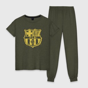 Женская пижама хлопок с принтом FC Barcelona - Yellow Paint (Оригинальный стиль,рисунок краской) в Курске, 100% хлопок | брюки и футболка прямого кроя, без карманов, на брюках мягкая резинка на поясе и по низу штанин | barca | barcelona | fcb | барселона | футбол