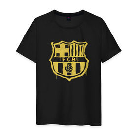 Мужская футболка хлопок с принтом FC Barcelona - Yellow Paint (Оригинальный стиль,рисунок краской) в Курске, 100% хлопок | прямой крой, круглый вырез горловины, длина до линии бедер, слегка спущенное плечо. | barca | barcelona | fcb | барселона | футбол
