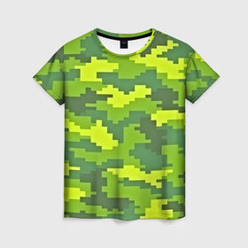 Женская футболка 3D с принтом Зелёный камуфляж в Курске, 100% полиэфир ( синтетическое хлопкоподобное полотно) | прямой крой, круглый вырез горловины, длина до линии бедер | пиксели