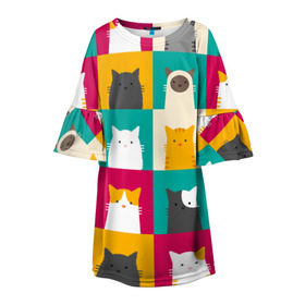 Детское платье 3D с принтом Котейки 3 в Курске, 100% полиэстер | прямой силуэт, чуть расширенный к низу. Круглая горловина, на рукавах — воланы | Тематика изображения на принте: котейки | коты | кошки
