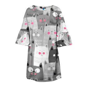 Детское платье 3D с принтом Котейки 2 в Курске, 100% полиэстер | прямой силуэт, чуть расширенный к низу. Круглая горловина, на рукавах — воланы | Тематика изображения на принте: котейки | коты | кошки