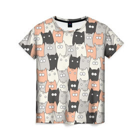 Женская футболка 3D с принтом Котики в Курске, 100% полиэфир ( синтетическое хлопкоподобное полотно) | прямой крой, круглый вырез горловины, длина до линии бедер | Тематика изображения на принте: котейки | коты | кошки