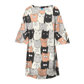 Детское платье 3D с принтом Котики в Курске, 100% полиэстер | прямой силуэт, чуть расширенный к низу. Круглая горловина, на рукавах — воланы | котейки | коты | кошки
