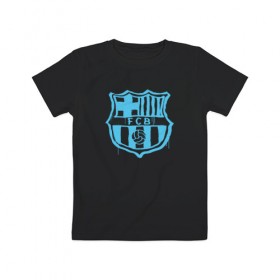Детская футболка хлопок с принтом FC Barcelona - Light Blue Paint (Оригинальный стиль,рисунок краской) в Курске, 100% хлопок | круглый вырез горловины, полуприлегающий силуэт, длина до линии бедер | Тематика изображения на принте: barca | barcelona | fcb | барселона | футбол