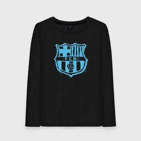 Женский лонгслив хлопок с принтом FC Barcelona - Light Blue Paint (Оригинальный стиль,рисунок краской) в Курске, 100% хлопок |  | barca | barcelona | fcb | барселона | футбол