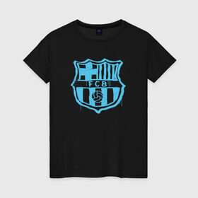 Женская футболка хлопок с принтом FC Barcelona - Light Blue Paint (Оригинальный стиль,рисунок краской) в Курске, 100% хлопок | прямой крой, круглый вырез горловины, длина до линии бедер, слегка спущенное плечо | barca | barcelona | fcb | барселона | футбол