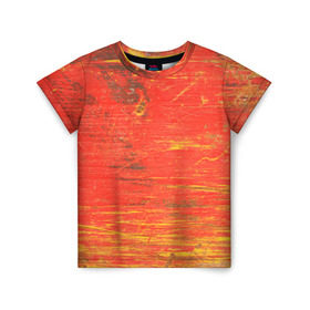 Детская футболка 3D с принтом Потертости в Курске, 100% гипоаллергенный полиэфир | прямой крой, круглый вырез горловины, длина до линии бедер, чуть спущенное плечо, ткань немного тянется | абстракция | красная | оранжевая | потертая | старая | текстура | цвет | яркая
