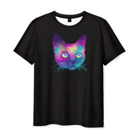 Мужская футболка 3D с принтом Космокот в Курске, 100% полиэфир | прямой крой, круглый вырез горловины, длина до линии бедер | Тематика изображения на принте: космос | кот | кошка