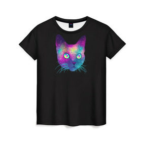 Женская футболка 3D с принтом Космокот в Курске, 100% полиэфир ( синтетическое хлопкоподобное полотно) | прямой крой, круглый вырез горловины, длина до линии бедер | космос | кот | кошка