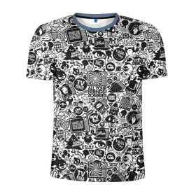 Мужская футболка 3D спортивная с принтом Стикербомбинг в Курске, 100% полиэстер с улучшенными характеристиками | приталенный силуэт, круглая горловина, широкие плечи, сужается к линии бедра | граффити | скейт | хипстер
