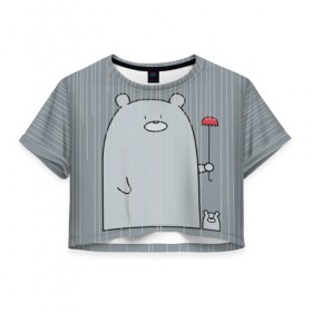 Женская футболка 3D укороченная с принтом Медвежата в Курске, 100% полиэстер | круглая горловина, длина футболки до линии талии, рукава с отворотами | bear | медведи | медведь