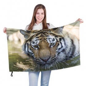 Флаг 3D с принтом Тигр в Курске, 100% полиэстер | плотность ткани — 95 г/м2, размер — 67 х 109 см. Принт наносится с одной стороны | животные | кошка | лев | тигр | тигренок | тигрица | хищник