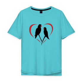 Мужская футболка хлопок Oversize с принтом Попугайчики в Курске, 100% хлопок | свободный крой, круглый ворот, “спинка” длиннее передней части | птицы