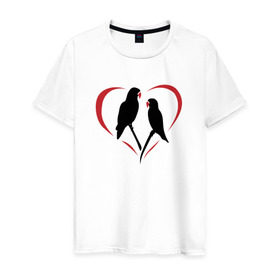 Мужская футболка хлопок с принтом Попугайчики в Курске, 100% хлопок | прямой крой, круглый вырез горловины, длина до линии бедер, слегка спущенное плечо. | птицы