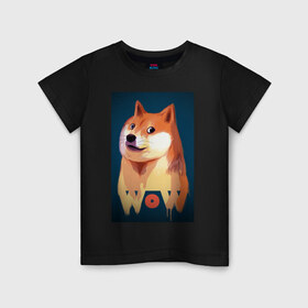 Детская футболка хлопок с принтом Wow Doge в Курске, 100% хлопок | круглый вырез горловины, полуприлегающий силуэт, длина до линии бедер | 