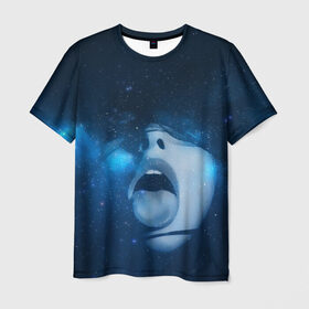 Мужская футболка 3D с принтом Космический рот в Курске, 100% полиэфир | прямой крой, круглый вырез горловины, длина до линии бедер | губы | девушка | женщина | звезды | зубы | космос | синий | туманность | черная дыра