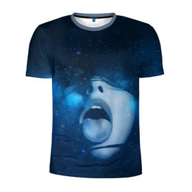 Мужская футболка 3D спортивная с принтом Космический рот в Курске, 100% полиэстер с улучшенными характеристиками | приталенный силуэт, круглая горловина, широкие плечи, сужается к линии бедра | губы | девушка | женщина | звезды | зубы | космос | синий | туманность | черная дыра