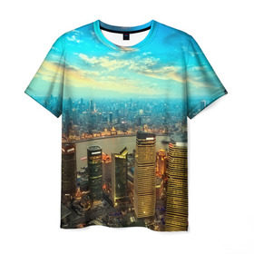 Мужская футболка 3D с принтом Шанхай в Курске, 100% полиэфир | прямой крой, круглый вырез горловины, длина до линии бедер | Тематика изображения на принте: 