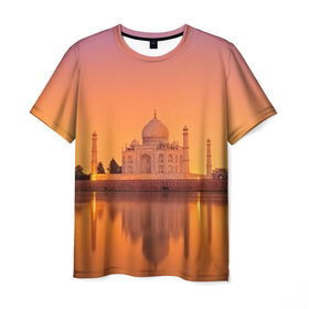 Мужская футболка 3D с принтом Taj Mahal в Курске, 100% полиэфир | прямой крой, круглый вырез горловины, длина до линии бедер | Тематика изображения на принте: город | пейзаж | тадж махал
