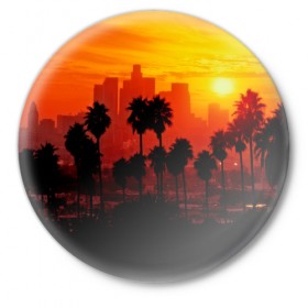 Значок с принтом California в Курске,  металл | круглая форма, металлическая застежка в виде булавки | 3dc | borough | city | downtown | town | городок | красота | пальмы | пейзаж | район | сити | страны | центр
