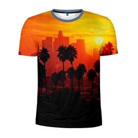Мужская футболка 3D спортивная с принтом California в Курске, 100% полиэстер с улучшенными характеристиками | приталенный силуэт, круглая горловина, широкие плечи, сужается к линии бедра | 3dc | borough | city | downtown | town | городок | красота | пальмы | пейзаж | район | сити | страны | центр