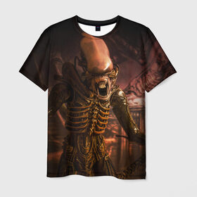 Мужская футболка 3D с принтом Alien в Курске, 100% полиэфир | прямой крой, круглый вырез горловины, длина до линии бедер | alien | блокбастер. монстр | боевик | кино | кинофильм | скелет | чужой