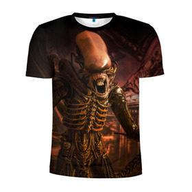 Мужская футболка 3D спортивная с принтом Alien в Курске, 100% полиэстер с улучшенными характеристиками | приталенный силуэт, круглая горловина, широкие плечи, сужается к линии бедра | alien | блокбастер. монстр | боевик | кино | кинофильм | скелет | чужой