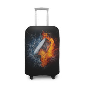Чехол для чемодана 3D с принтом Шайба - огонь и вода в Курске, 86% полиэфир, 14% спандекс | двустороннее нанесение принта, прорези для ручек и колес | вода | лед | огонь | пламя | россия | спорт | хоккей | шайба