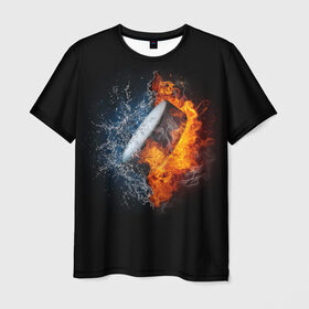 Мужская футболка 3D с принтом Шайба - огонь и вода в Курске, 100% полиэфир | прямой крой, круглый вырез горловины, длина до линии бедер | вода | лед | огонь | пламя | россия | спорт | хоккей | шайба
